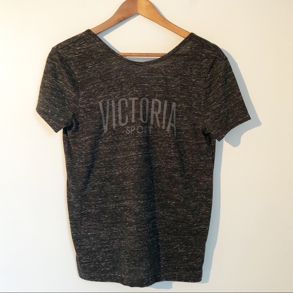 Victoria Sport Black Grey Marled Scoop Back Tee, size Small - Picture 4 of 8